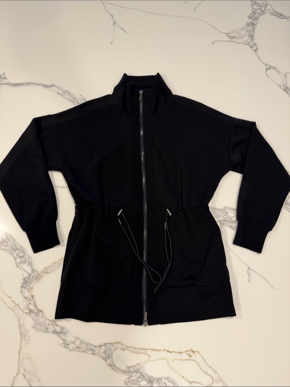 Women's Black Zip-Front Drawstring Waist Hoodie